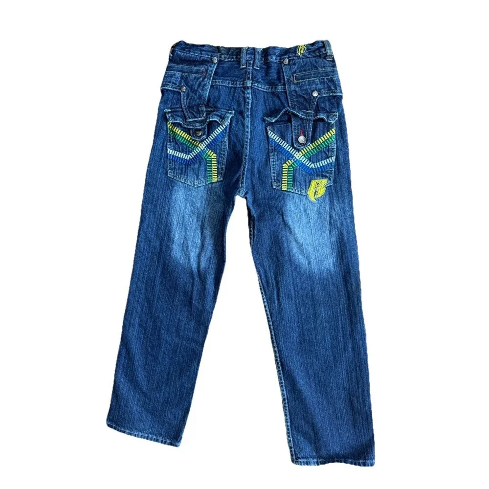 VTG Y2K Ruff Ryders Embroidered Jeans Size 14 Hip Hop DMX Skater Color Stitch